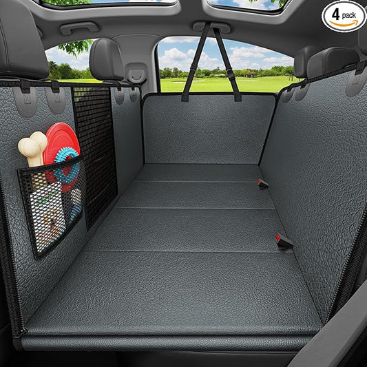 URPOWER PU Leather Backseat Extender for Dogs, Hard Bottom Dog Car Seat Cover for Back Seat, Holds 400 LBS, Waterproof Dog Car Hammock Anti-Scratch Pet Rear Seat Protector Travel Bed for Car and SUV