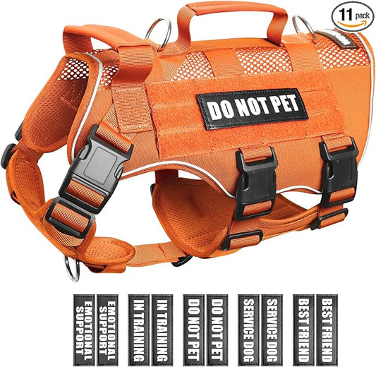 Tactical Molle Vest Mesh Dog Harness with 10 Removale Pet Patches | Breathable Service Dog harness with Double Soft Padded Handle for Large Dog, Reflective Military Pet Vest for Walk Hiking