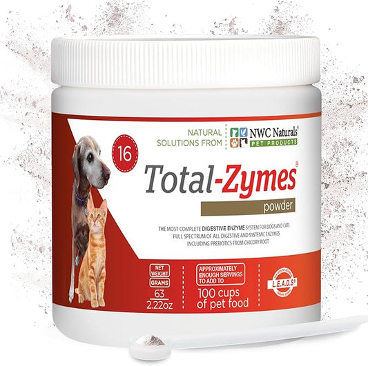 NWC Naturals Total-Zymes Digestive Enzymes for Cats and Dogs, Unflavored, Gut Health with Prebiotic to Support Food Digestion & Absorption, 100 Servings - 2.2 Ounces