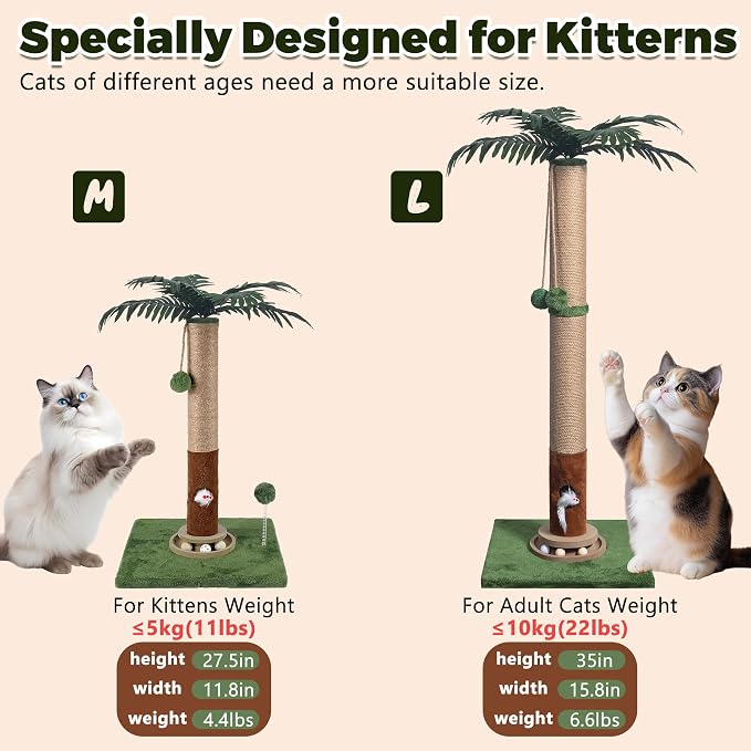 Fantasreen Cat Scratching Post 35'' Tall Cat Scratcher, Scratching Posts for Indoor Cats with Cat Toy Mouse, Interactive Wooden Track Ball for Kittens Adults Cats