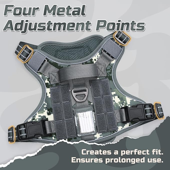 rabbitgoo Tactical Dog Harness for Small, No Pull Military Service Vest | Molle & Handle, Heavy Duty, Adjustable, Reflective Straps, Easy Control for Training Walking, Grey Camo, Small