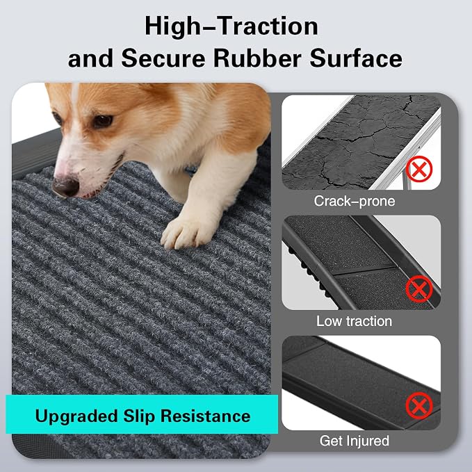 CypherX 71" Dog Ramp for Car SUV, Portable Folding Pet Ramp for Large Dogs | Gentle Incline Dog Car Ramp, Non-Slip Carpet Surface, Quad-Fold Ultra Portable Pet Stairs, Sturdy Aluminum Supports 250lbs