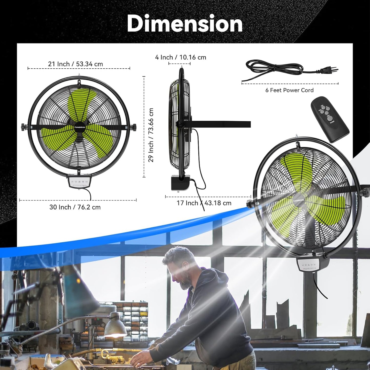 20 IN 5500 CFM Remote Control Wall Mount Fan, 3 Speed High Velocity Wall Fan with Timer, Oscillation & Tilting, Air Circulator for Garage, Commercial, Greenhouse, Warehouse & Gazebo Use, UL Listed