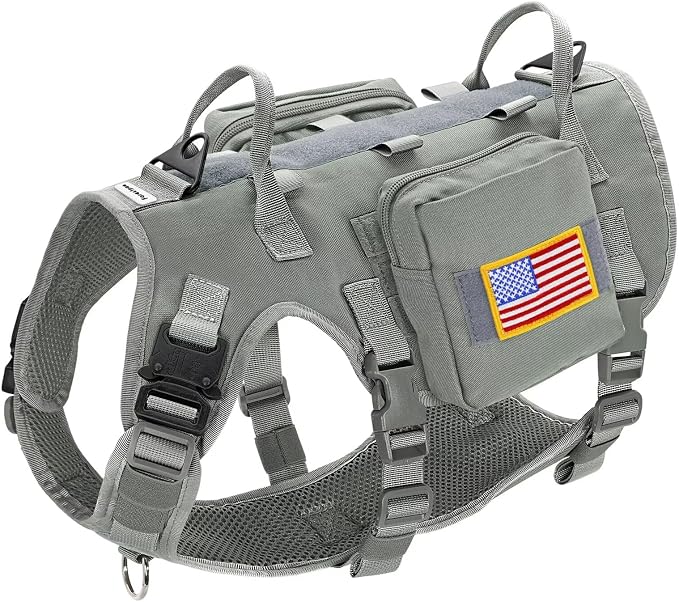 Forestpaw Tactical Dog Harness Pouches and Patches Set,S,Gray | Adjustable Fits 17-25" Chest,20-35 lbs,No Pull Military Style Service Dog Vest for Daily Walking Training,Medium Dogs