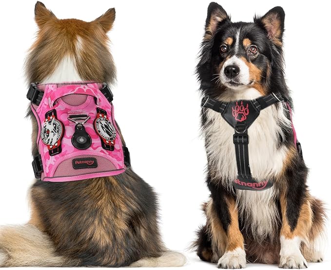 Petnanny Tactical Dog Harness No Pull Service Dog Vest L Pink Camo | Tactical Dog Vest with breathable mesh & hook loop panel, no pull harness for walking training, adjustable fit