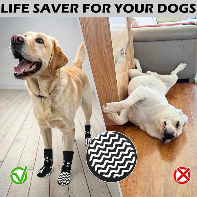 EXPAWLORER 6Pcs Anti Slip Dog Socks to Prevent Licking Paws, Dog Shoes for Winter, Double Sides Dog Boots & Paw Protectors Booties for Hardwood Floors with Grippers Small Medium Large Senior Dog, XL