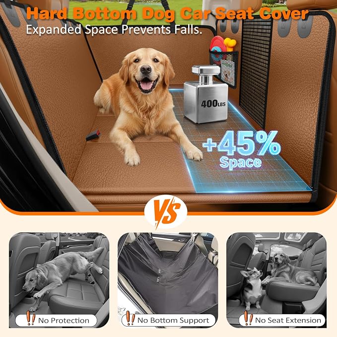 URPOWER Hard Bottom Dog Car Seat Cover for Pets 100% Waterproof Seat Cover Hammock 600D Heavy Duty Scratch Proof Nonslip Durable Soft Back Seat Covers for Full Size Trucks