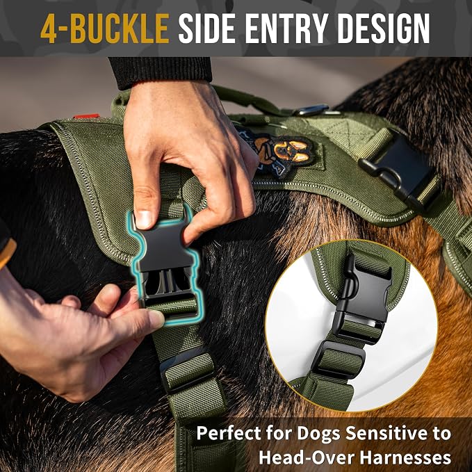 OneTigris No-Pull Easy Control Dog Harness Reflective Vest for Large Dogs | Military-grade 1000D Nylon Tactical Vest – Adjustable Dog Harness with Hook & Loop Panels for Walking, Hiking, Training