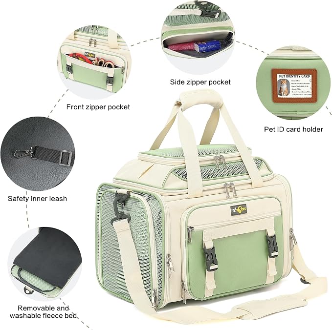 18x11x11 Small Cat/Dog/Pet Carrier – Airline Approved, Collapsible with Expandable Top and Sides. Soft-Sided Travel Puppy Carry Bag, Small Animal Rabbit Kennel Carrying Case, Kitten Mesh Cage