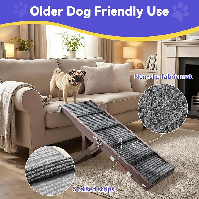 Pawaboo 2026 Upgraded Dog Ramp for Couch, Foldable Small Dog Ramp for Sofa, 5 Adjustable Height from 9.8" to 20.5", Portable Stable Pet Step with Non-Slip Pad, Pet Ramps Use for Stairs,Grey Purple