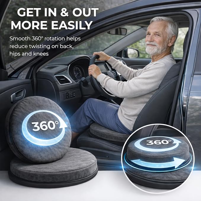 Pack of 2, 360 Degree Swivel Seat Cushion for Easier Sitting and Standing, Mobility Cushion for Chair and Car, Black, 15 Inches,