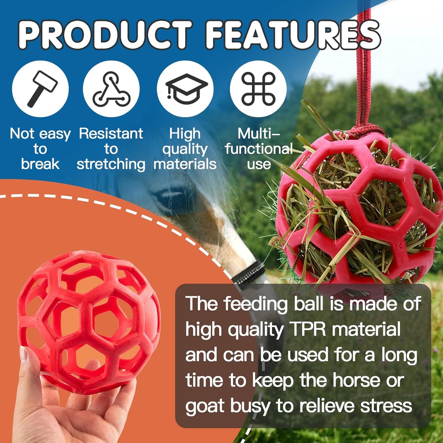 2 Pcs Hay Ball for Horses to Play with, Relieve Stress with This Bright Color Hay Feeder Ball for Horses Goat to Avoid Boredom