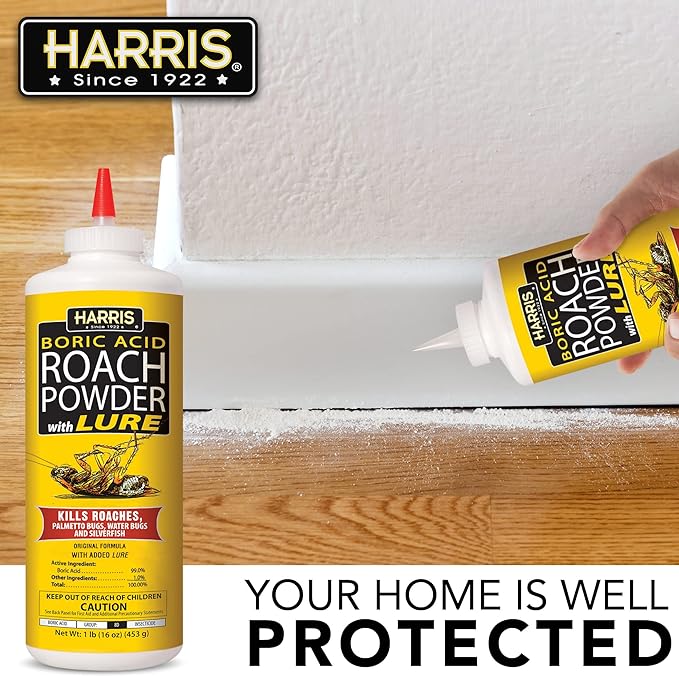 HARRIS Boric Acid Roach and Silverfish Killer Powder w/Lure for Insects (16oz)