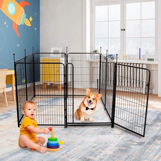 Okaygardn Tall Garden Fences and Borders for Dogs, 48 inch High Garden Fence, 8 Panels Total 17.7 Ft, 21 in Wide Low Threshold Gate. Modular Fencing, Dog Fence Outdoor for Yard. Vegetable Garden Fence