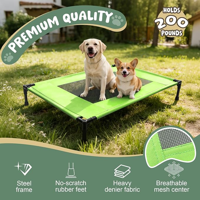 Elevated Dog Bed for Large Dogs - Outdoor Cooling Cot with Washable Breathable Mesh, Portable Raised Pet Bed with Non-Slip Feet & Waterproof Teslin, Heavy Duty & for Camping