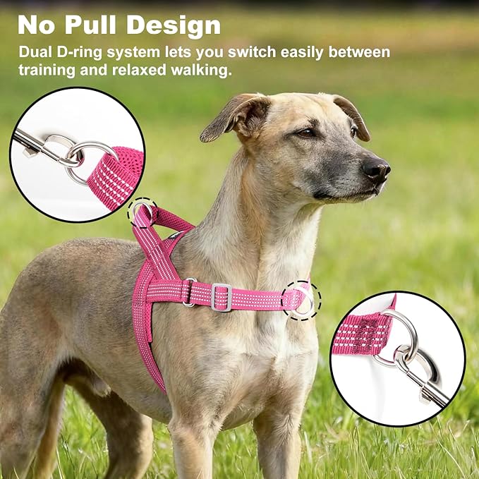 No Pull Dog Harness with Handle, Adjustable Soft Mesh Padded Vest | Reflective Walking Harness with Front Clip for Small Medium Large Dogs, Quick Fit No Escape for Training, Pink, S