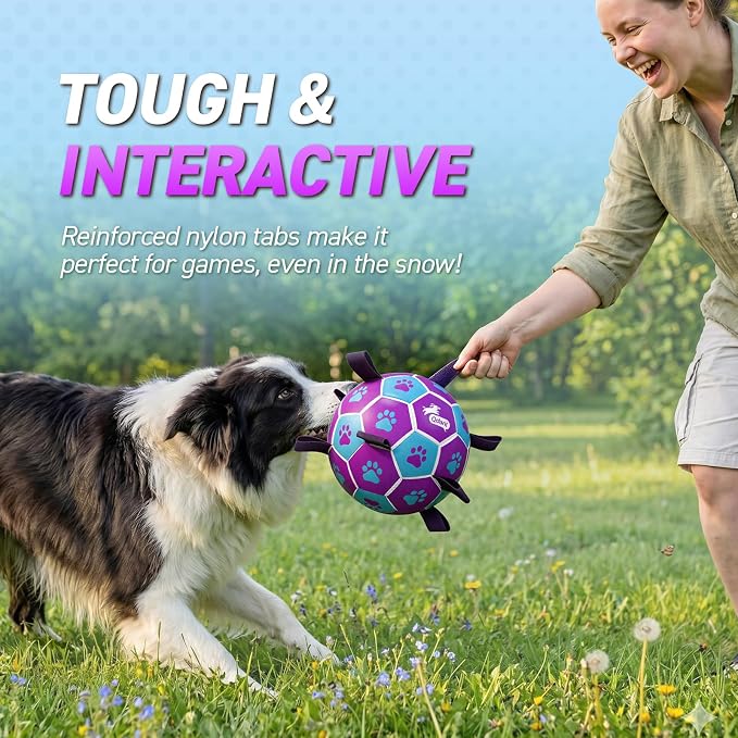QDAN Dog Toys Soccer Ball - Durable Dog Balls with Strap for Medium Small Dogs, Puppy Birthday Gifts, Dog Tug Toy for Tug of War (8 Inch)