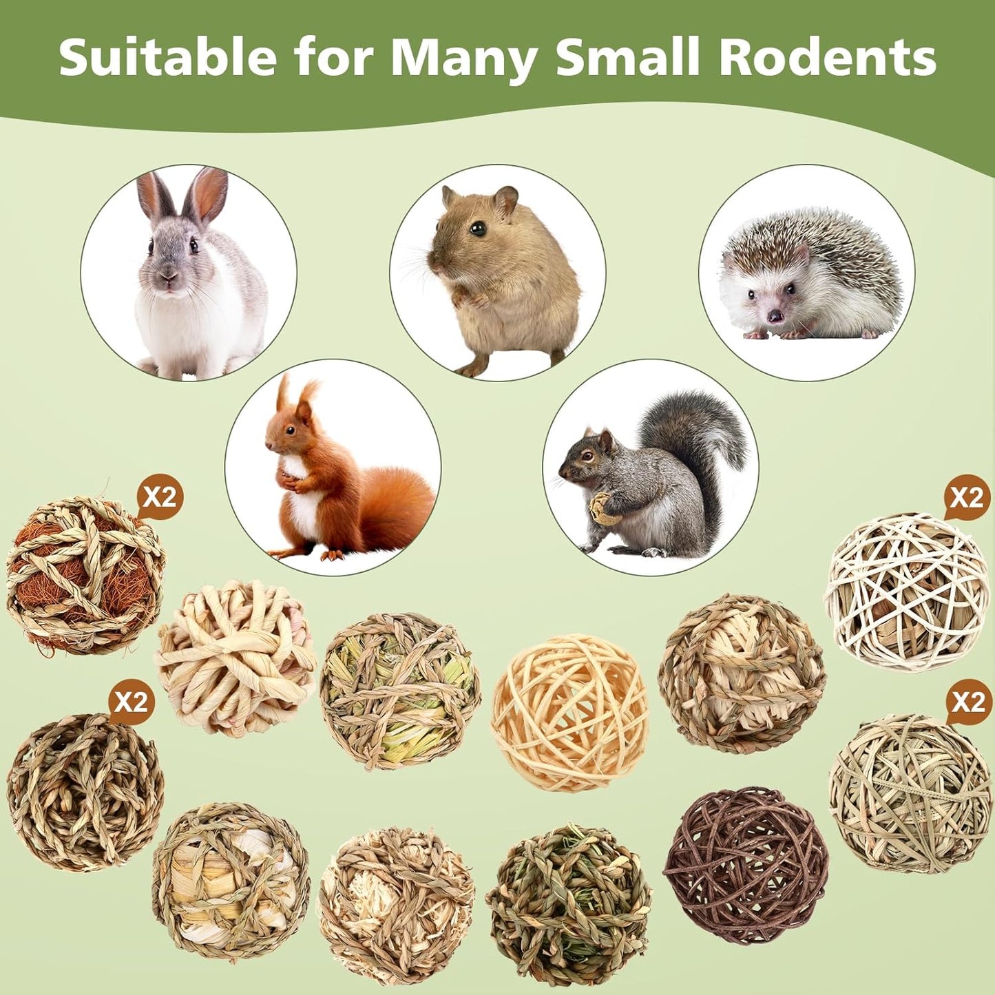 Bunny Chew Grass Balls, Rolling Chew Toys for Small Animals, Improving Dental Health, Natural Chew Grass Toys for Rabbits, Guinea Pigs, Chinchillas, Hamsters, Mice (16 Pcs)