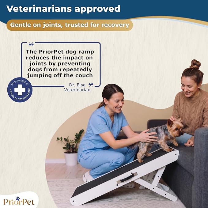 Dog Ramp for Couch – Non-Slip, Sturdy Build Foldable Wooden Dog Ramp – Supports up to 200 lbs – 7 Adjustable Heights (14"–20.5") – Enhanced Stability – Birchwood Pet Ramp for Small Dogs – White