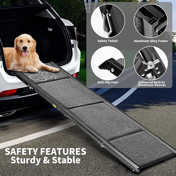 Dog Ramp for Car SUV & Truck, Portable Dog Ramps for Large Dogs | 63" Long & 17.3" Wide, Non-Slip Rug Surface, Dog Car Ramp Up to 250LBS