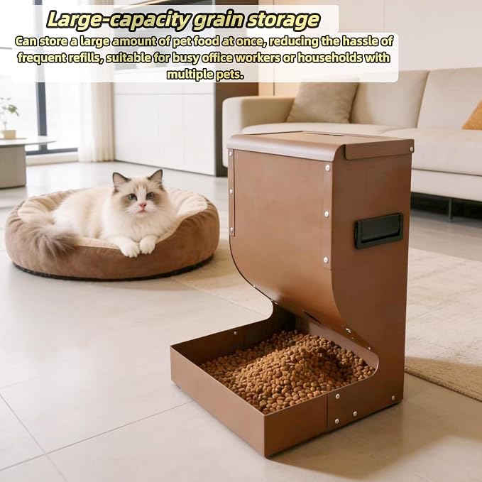 Outdoor Large Dog Food Automatic Feeder | 15lb Large Capacity | Galvanized Heavy-Duty, Tip-Resistant, Rust-Proof Dog Food Feeder, Suitable for Large Multi-Dog Households and Farm Animals
