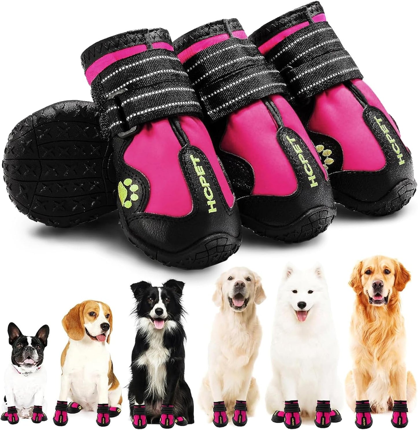 Hcpet Dog Shoes, Dog Boots for Small Dogs, Waterproof Medium Dog Booties Paw Protector for Summer Hot Pavement, Winter Snowy Day, Outdoor Walking, Indoor Hardfloors Anti Slip Sole Pink Size 3