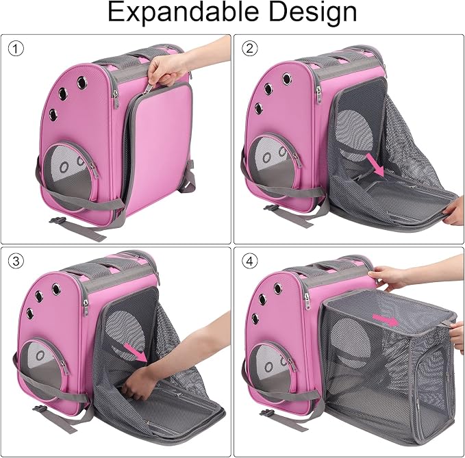 Expandable Cat Backpack Carrier, Portable Cat Backpack Up to 18 lbs | Airline Approved Pet Travel Carrier, Super Ventilated Design, Ideal for Traveling/Hiking /Camping, Pink