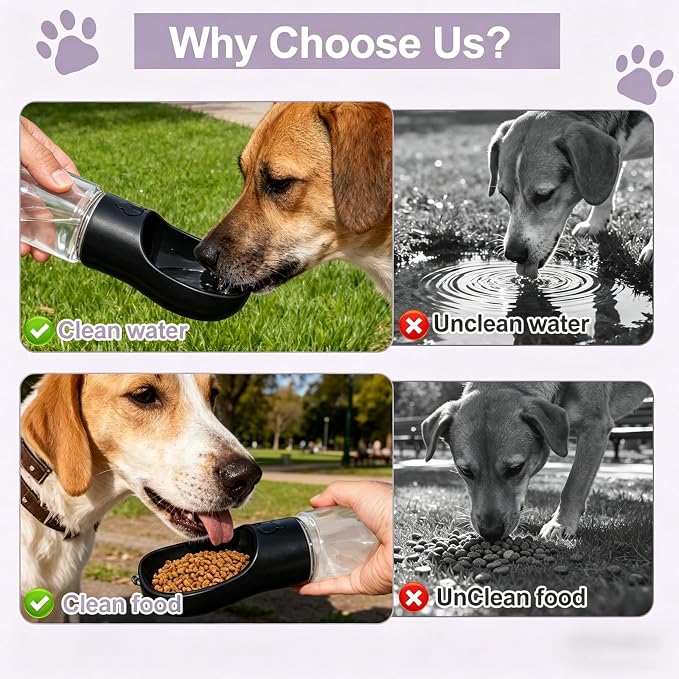 Dog Water Bottle, Portable Water Bottle with Food Container for Dogs Cat Pet Hiking Walking Travel Camping, Leak-Proof Dog Water Bowl Dispenser with Feeder Function Puppy Essentials
