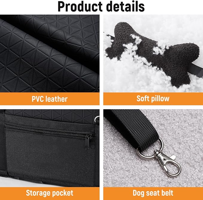 YJGF Center Console Dog Car Seat for Truck,Dog Car Seats for Small Dogs with Soft Pad,Pet Puppy Cars Seat (Black, Large)