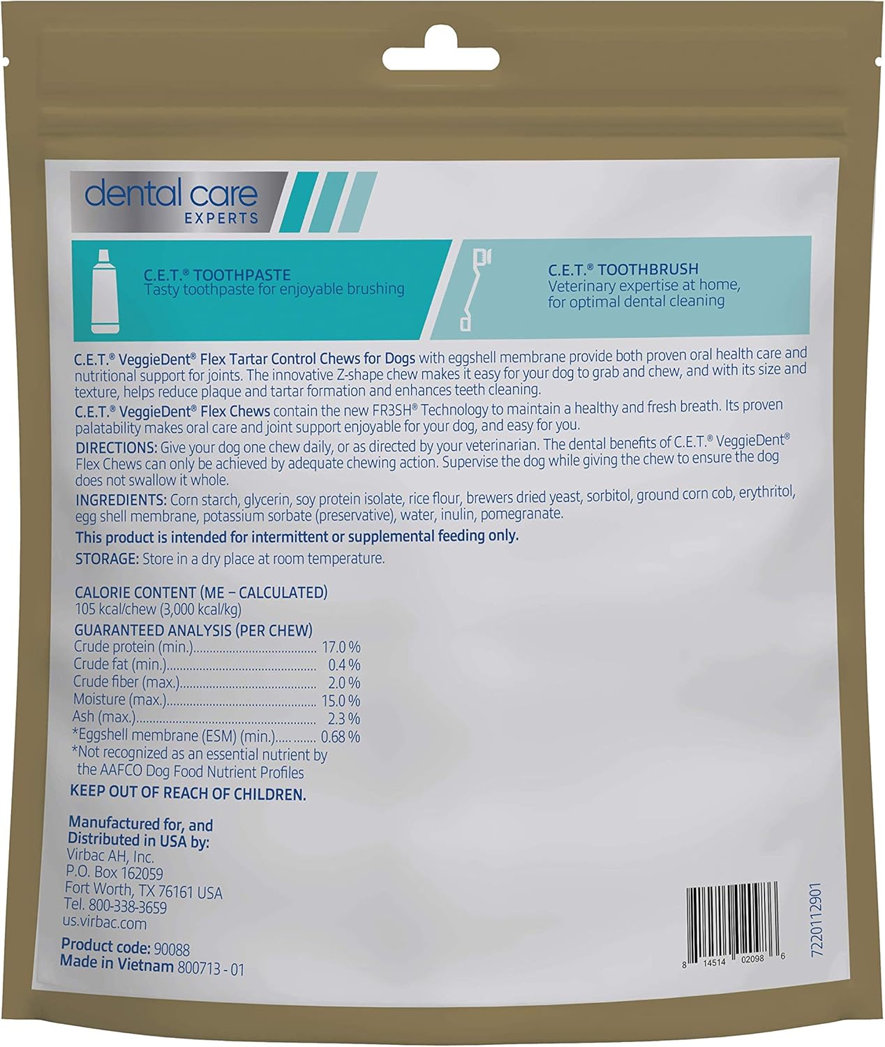 Virbac C.E.T. VEGGIEDENT Flex Tartar Control Chews for Dogs - Large