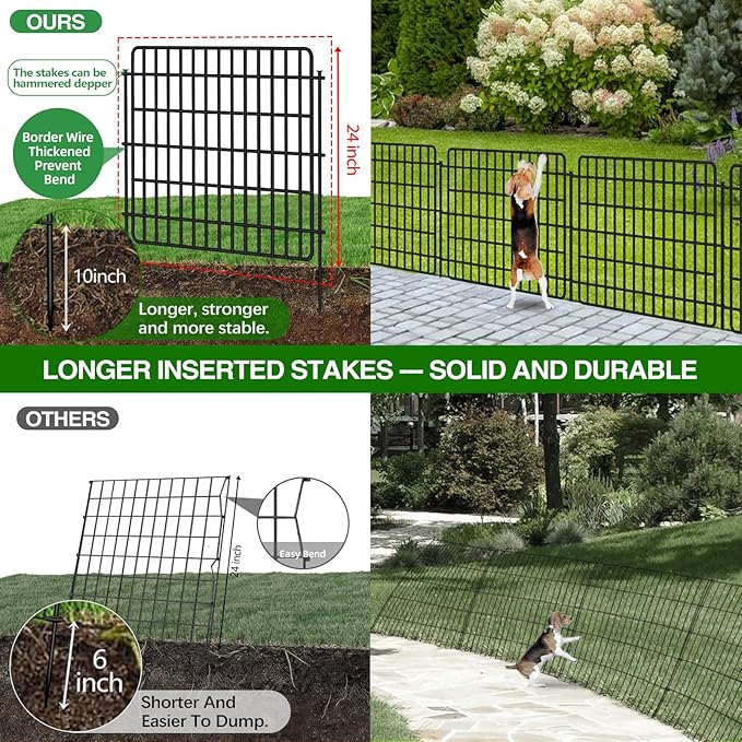 10 Panels Garden Fencing Animal Barrier with Lock, 24 in(H) X 20 Ft(L) Dog Fence Outdoor for Yard Rustproof No Dig Decorative Tall Garden Fence Metal Wire Panel Border Rabbit Ground Stakes Fencing