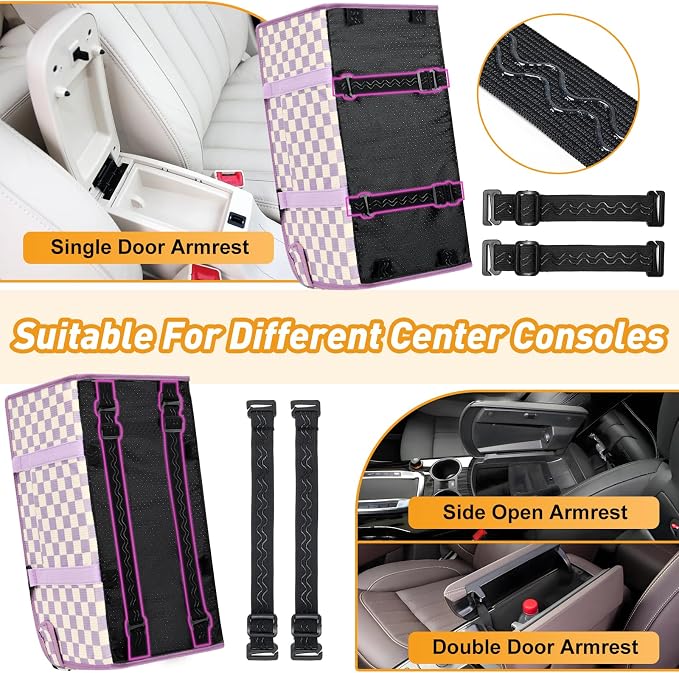 Console Dog Car Seat for Small Dogs, Foldable Booster Seat,Purple Checkered | Portable Booster Seat Sits On Car Console/ Armrest. Foldable for Easy Storage. for Center Console, Easy To Clean.