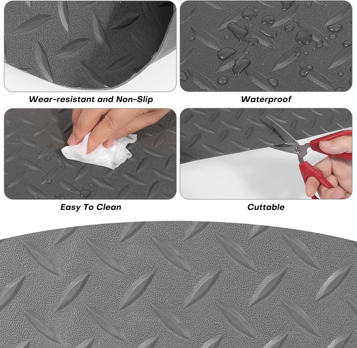 5Ft x 12Ft Rubber Flooring Mats 1.6mm Diamond Plate Flooring Roll 60sqft Rubber Trailer Garage Floor Mats Non-Slip Floor Protector Mat for Garage Warehouse Gym Basement-Gray