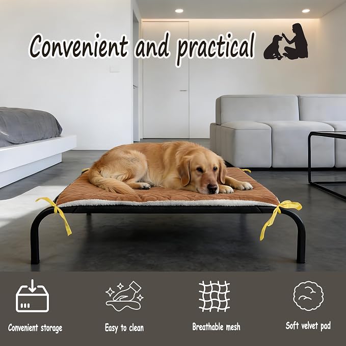 XCL Elevated Dog Bed for Large Dogs, Cooling Raised Dog Bed, Outdoor and Indoor Breathable Mesh Non-Slip Frame Pet Beds, Easy Clean, Installation, Equipped with Pet Cushion, 40In