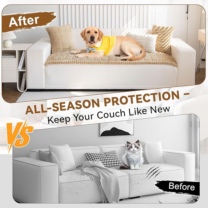 OTOB Couch Cover for Dogs Washable, Non Slip Plush Fuzzy Sofa Covers for 3 Cushion Couch Pet Friendly, Soft All Seasons Sofa Slipcover Cozy Furniture Protector (Coffee, 31.5" x 82.7")