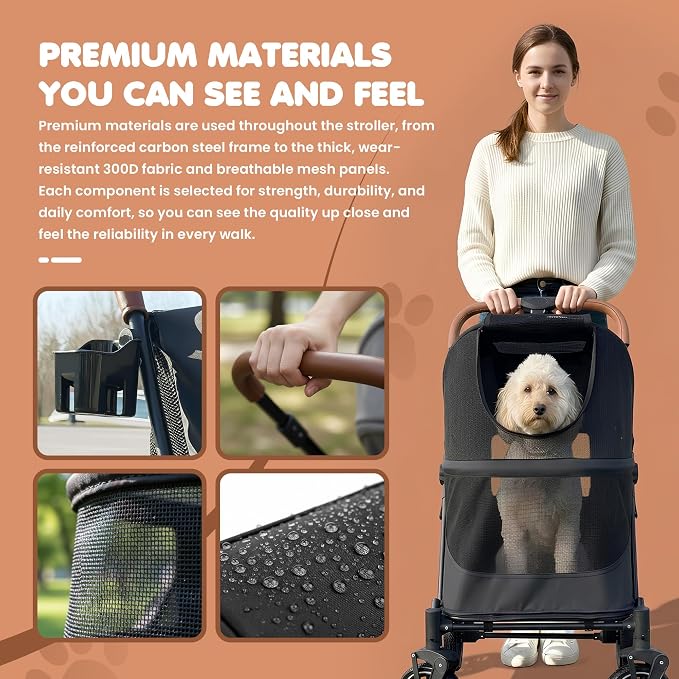 Premium Dog Stroller for Large Dogs, Pet Stroller with 5-Point Safety Harness, Foldable Dog Wagon, All-Terrain Wheels, Storage Basket & Cup Holder, Ideal for Senior & Recovering Pets, (Black & Grey)