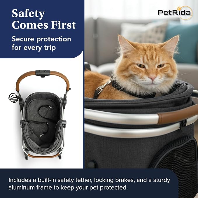 Luxury Pet Stroller with Detachable Carrier | Lightweight Design with Easy One-Hand Fold & Spacious Storage Basket | Safe & Comfortable Travel for a Small to Medium Dog or Cat, Gray