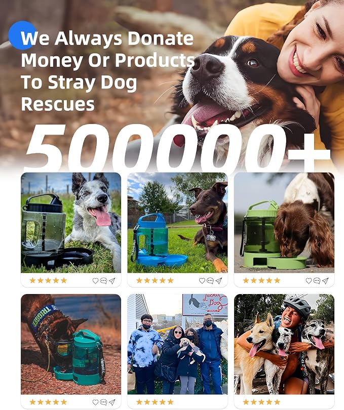 lesotc Portable Dog Water Bowl Dispenser - 77oz Travel Water Bottle with Pop-Out Drinking Bowl, No-Spill Design for Camping, Hiking & Car Rides - Keep Your Dog Hydrated Anywhere, Green