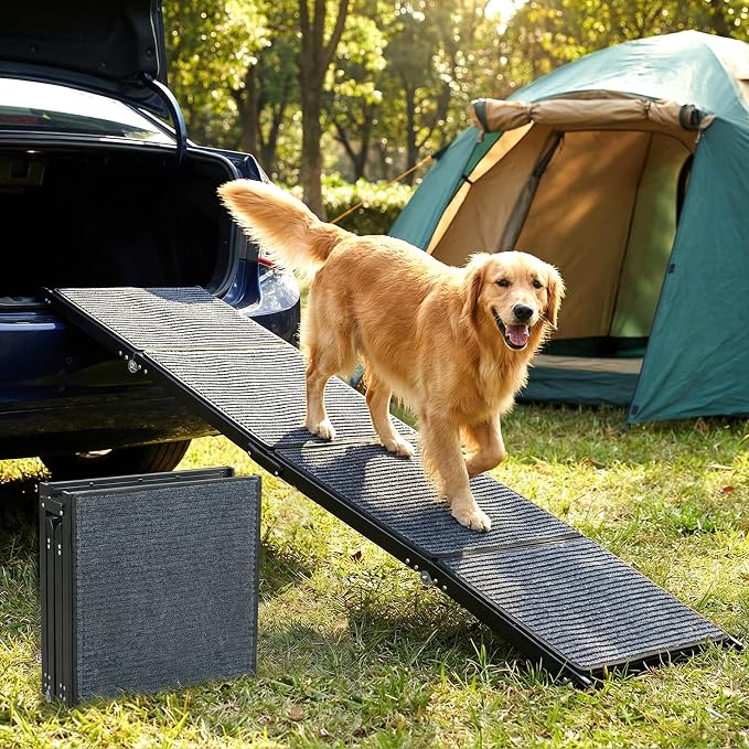 Veehoo Foldable Dog Ramp for Car Truck SUV Extra Large Wide 71" L 20" W | Outdoor Dog Ramp Heavy Duty for Pickup Trucks Minivan Portable Metal Pet Ramps for Injured Senior Dogs, Support up to 150lbs