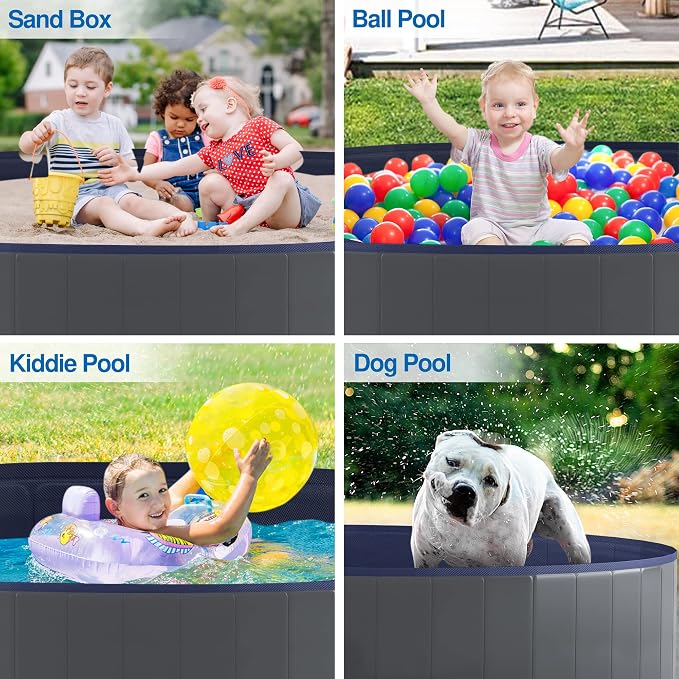 Niubya Foldable Dog Pool, Collapsible Hard Plastic Dog Swimming Pool, Portable Bath Tub for Pets Dogs and Cats, Pet Wading Pool for Indoor and Outdoor, 80 x 12 Inches