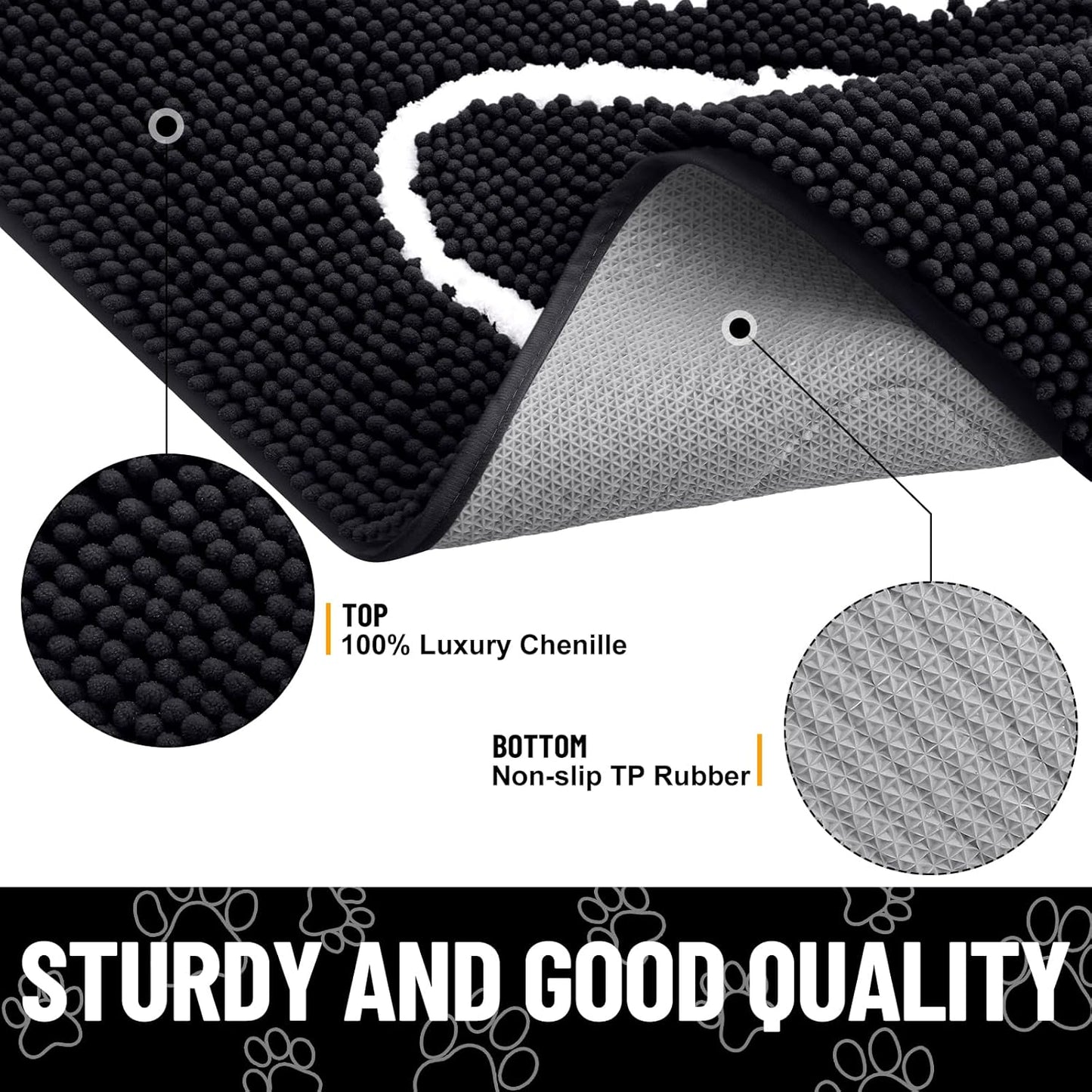 Smiry Dog Door Mat for Muddy Paws, Absorbent Dirt Trapper Non Slip Quick Dry Washable Chenille Mat for Mud Dogs, Entry Rug for Indoor and Outdoor (40x32 Inches, Black)