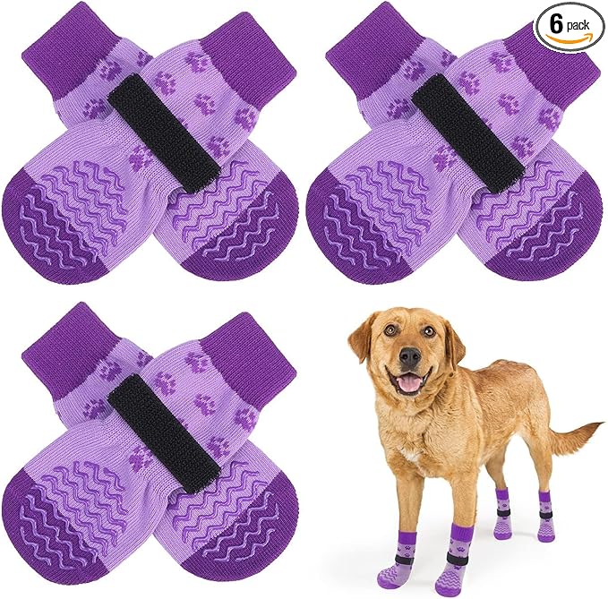 EXPAWLORER 6Pcs Anti Slip Dog Socks to Prevent Licking Paws, Dog Shoes for Hot Pavement Double Sides Dog Boots & Paw Protectors Booties for Hardwood Floors with Grippers Small Medium Large Senior Dogs