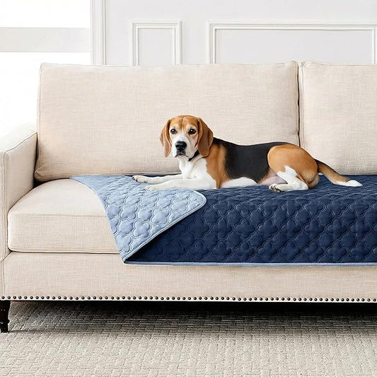 Waterproof Dog Blanket, Couch Cover for Dogs Washable, Reversible Dog Bed Cover, Couch Furniture Protector. (Dark＆Light Blue, 30 X 70 Inch - 1 Pack)