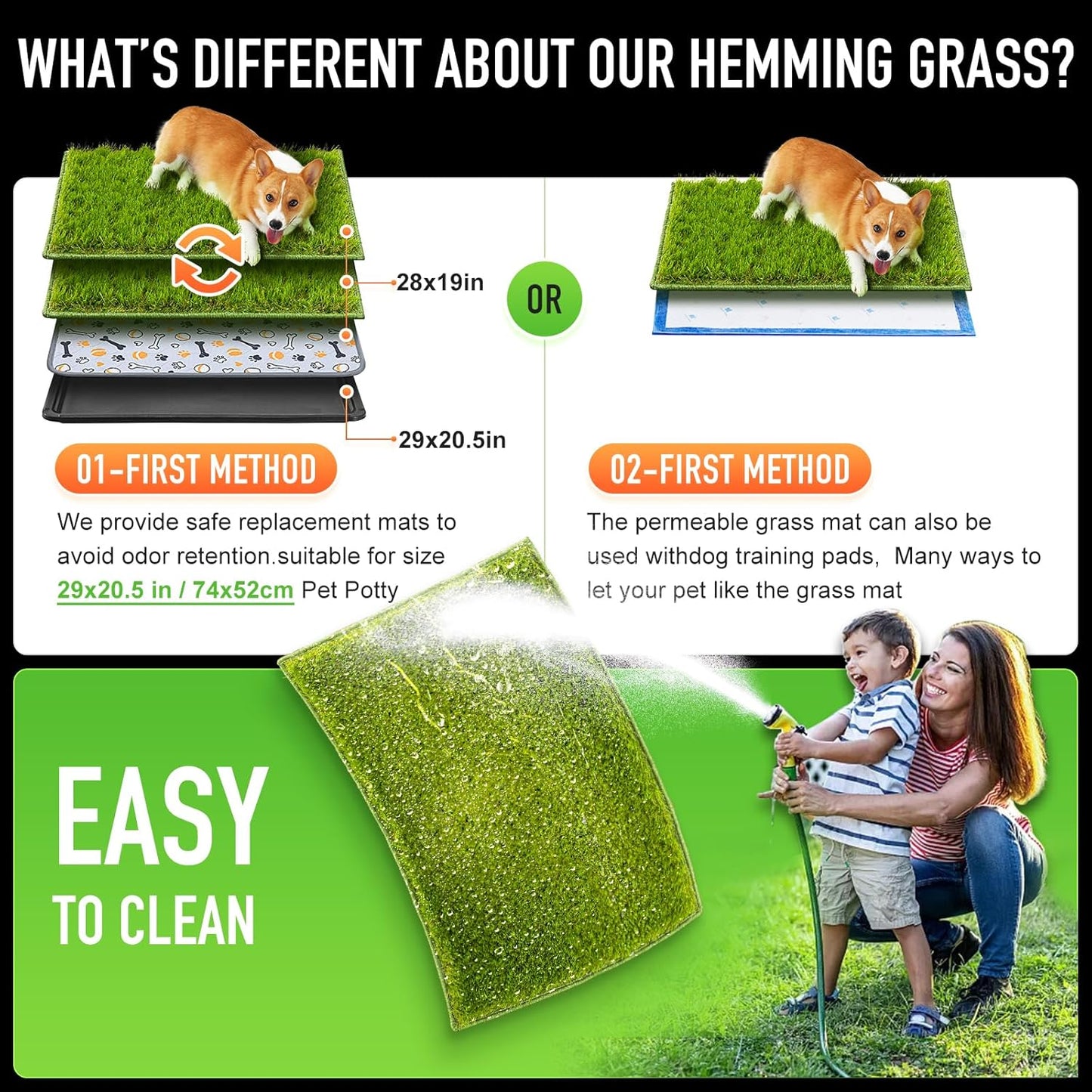 Hompet Artificial Grass for Dogs, 28"x19", Professional Dog Grass Mat, Easy to Clean with Drainage Holes, Potty Training Pad and Replacement Fake Grass Turf, Outdoor Rug Patio Lawn Decoration