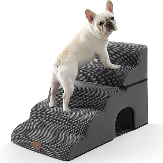 Extra Wide Dog Stairs with Tunnel, Detachable Large Pet Step for Small Medium Dog, Puppy or Cat, Ramp for High Bed, Couch, Sofa or Car, Stable, 19.7x33x22.4 inch, 5 Step, Charcoal Grey