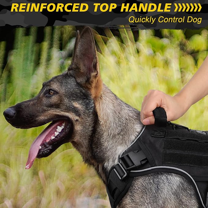 WINGOIN Black Tactical Dog Harness for Large Dogs,No Pull Dog Harness | Heavy Duty with Handle,Adjustable Reflective,Military K9 Style,Big xl Size Dog Vest,for Husky Doberman,for Walking Training