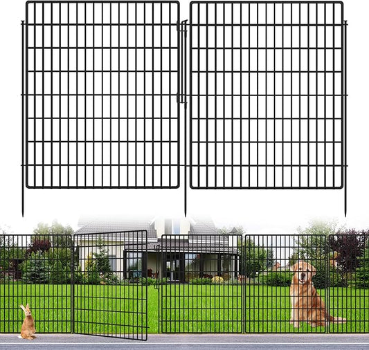 5 Panels Garden Fencing Animal Barrier with Lock, 33 in(H) X 12 ft(L) Dog Fence Outdoor for Yard Rustproof No Dig Decorative Tall Garden Fence Metal Wire Panel Border Rabbit Ground Stakes Fencing