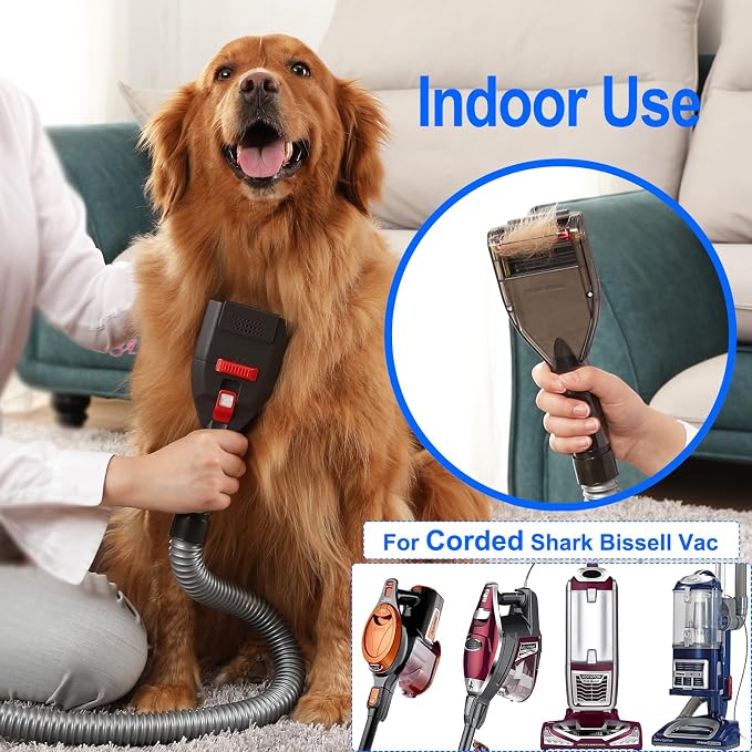 Dog Brush Compatible with Bissell Shark Corded Vacuums, Navigator NV360 Rotator NV501 Rocket HV301 Stratos Series, Pet Hair Shedding Grooming Tool with Long Extension Hose and Adapters