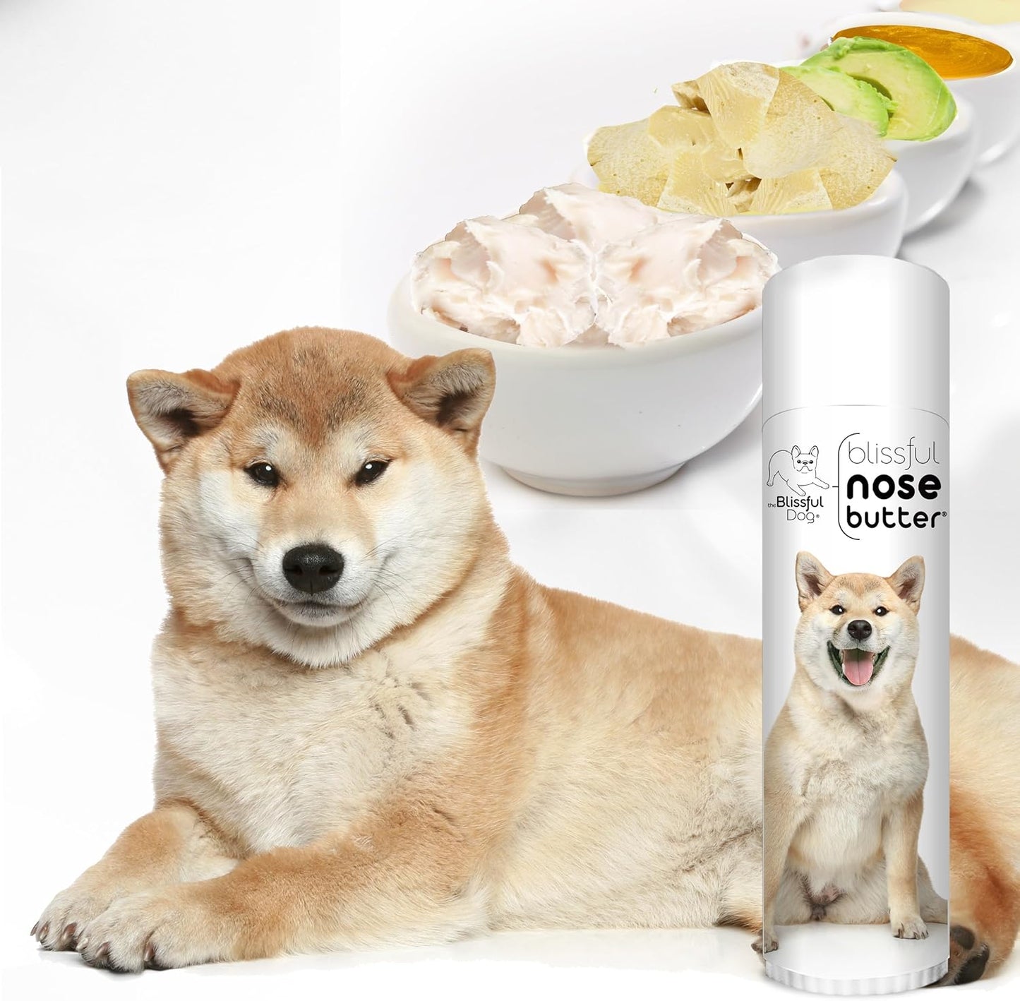 The Blissful Dog Shiba Inu Nose Butter for Dry, Cracked Skin, Lick-Safe Dog Nose Balm with Moisturizing Shea Butter, Almond, Olive, and Essential Oils, Pet Supplies, Uncented, 0.50 oz.