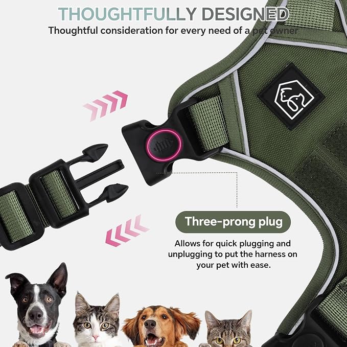 Heavy Duty Tactical Dog Harness for Medium Dogs, No Pull Dog Harness with Handle & Front Clip, Reflective Soft Padded, Hook and Loop Panel, Dog Vest for Walking, Service Training, Army Green